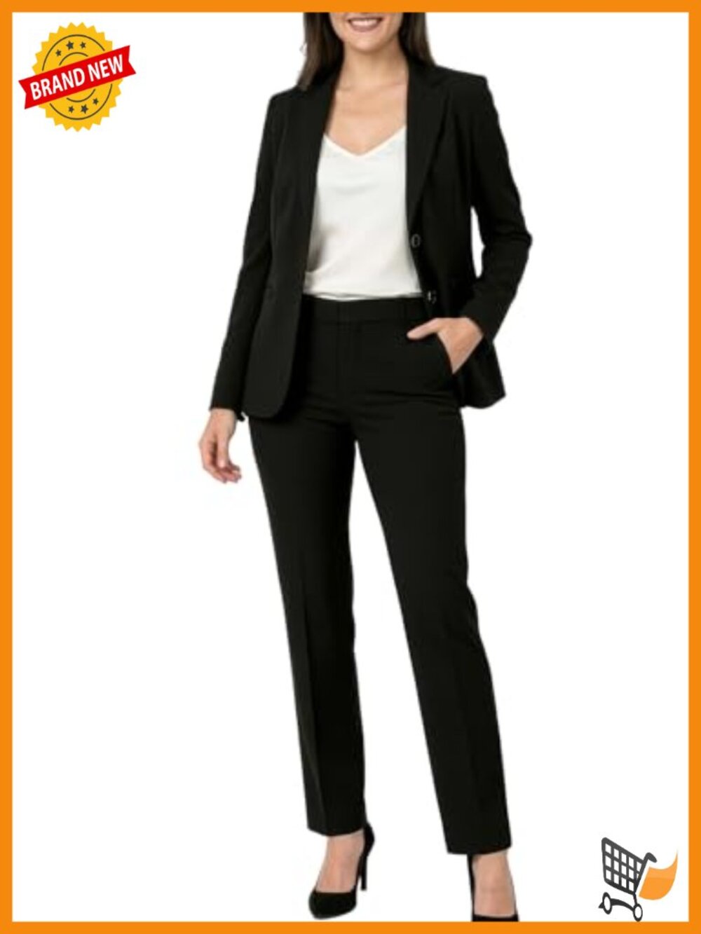 Women's 2-Button Business Blazer Pant Suit Set 4-Way Stretch Ponte Work
